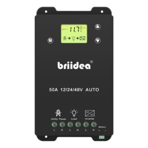 Automatic Transfer Switch, 50A 5500 Watt ATS Dual Power Controller for Off Grid Solar Wind Systems DC 12V 24V 48V AC 110V 220V, Black