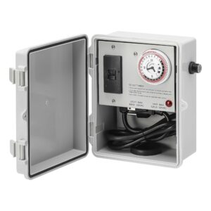 Multi-Purpose Control Panel for 1/2-1HP Fountains, Circulators, Surface Aerators with 24-Hour Timer Switch, Fountain and Lighting Control, GFCI Protection, IP65 Ideal for Gardens & Ponds