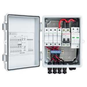 Solar Combiner Box, 4-String PV Combiner Box with 10A Circuit Breakers & Lightning Arrester, IP65 Waterproof, for On-Grid & Off-Grid Solar Panel Systems